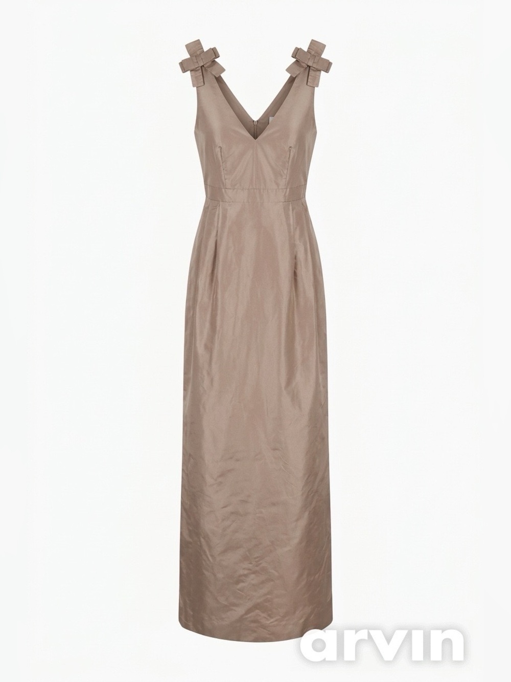 J. Crew Collection 100% Silk Shantung Bow Shoulder Maxi Gown Taupe - Size 2